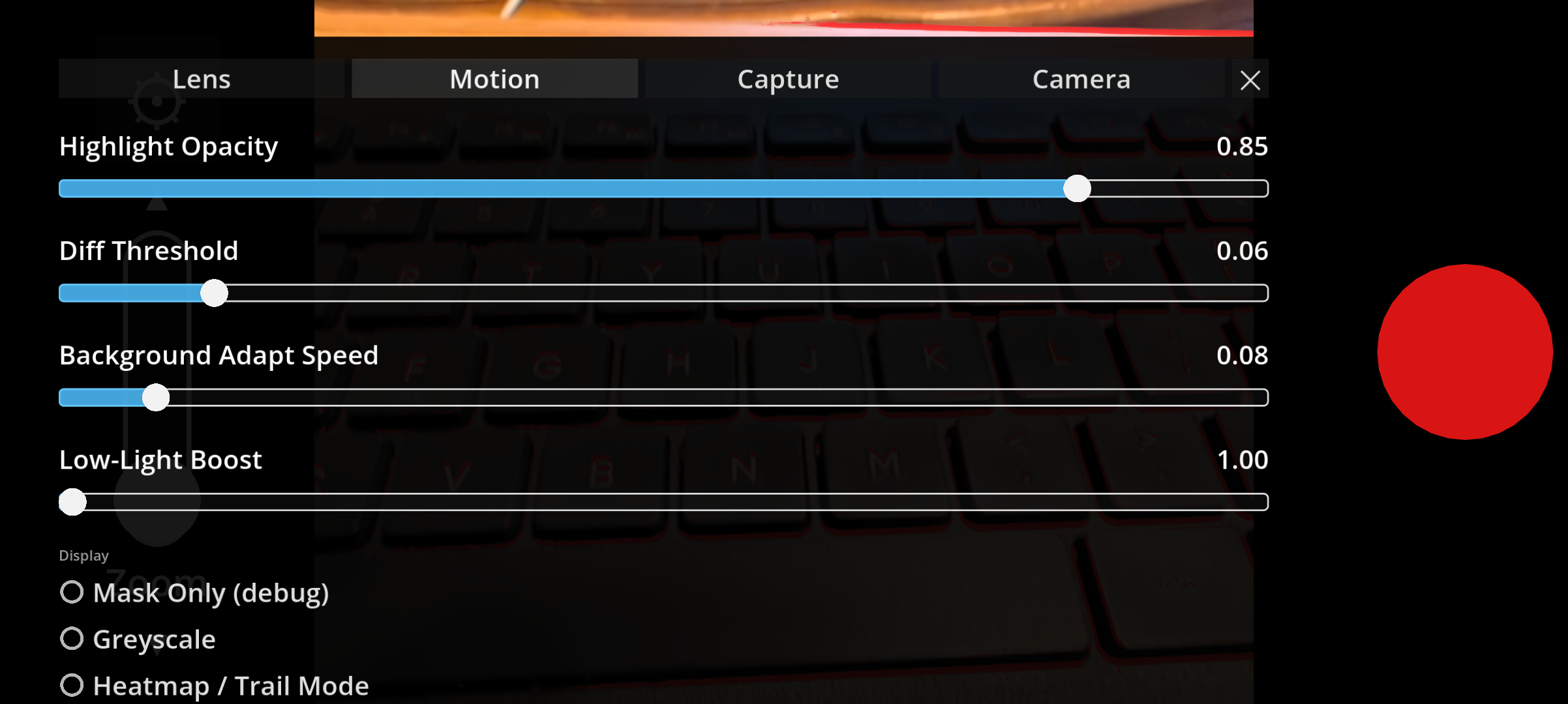 Motion Augmentat-inator detection tuning sliders
