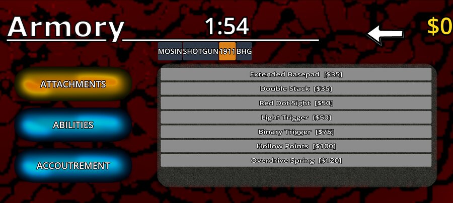 Suck It, Zombies! weapon armory upgrade screen